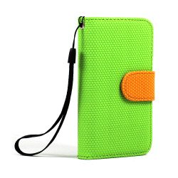 iPhone 4S / 4 Anti-Slip Flip Leather Wallet Case with Stand (Green-Orange)
